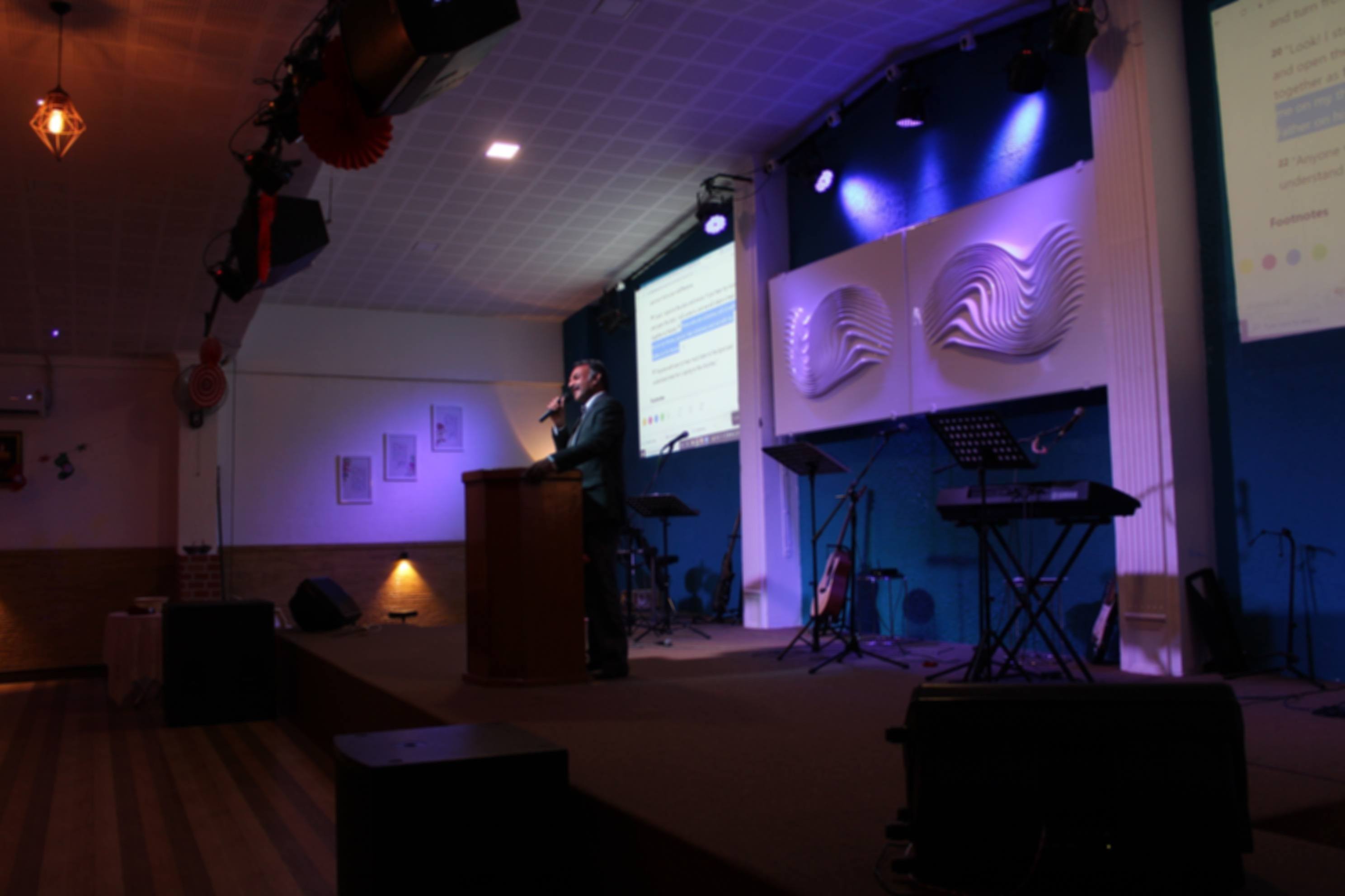 The stage of the New Life Fellowship church hall
